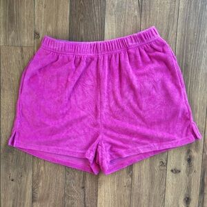 Hot Pink Pink Lily Terrycloth Lounge Shorts - Medium